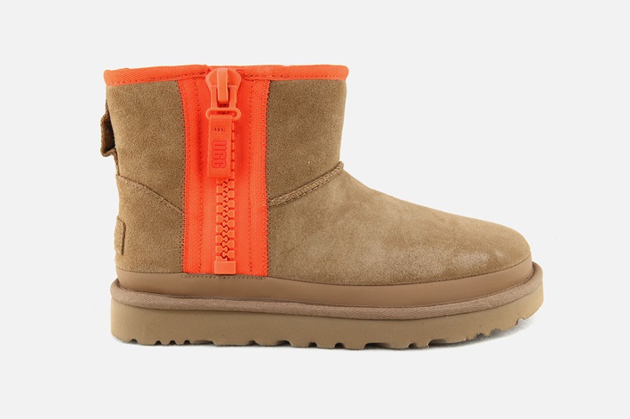 Women UGG | Ugg - Classic Mini Zip Tape Chestnut Ankle Boots On Labotte